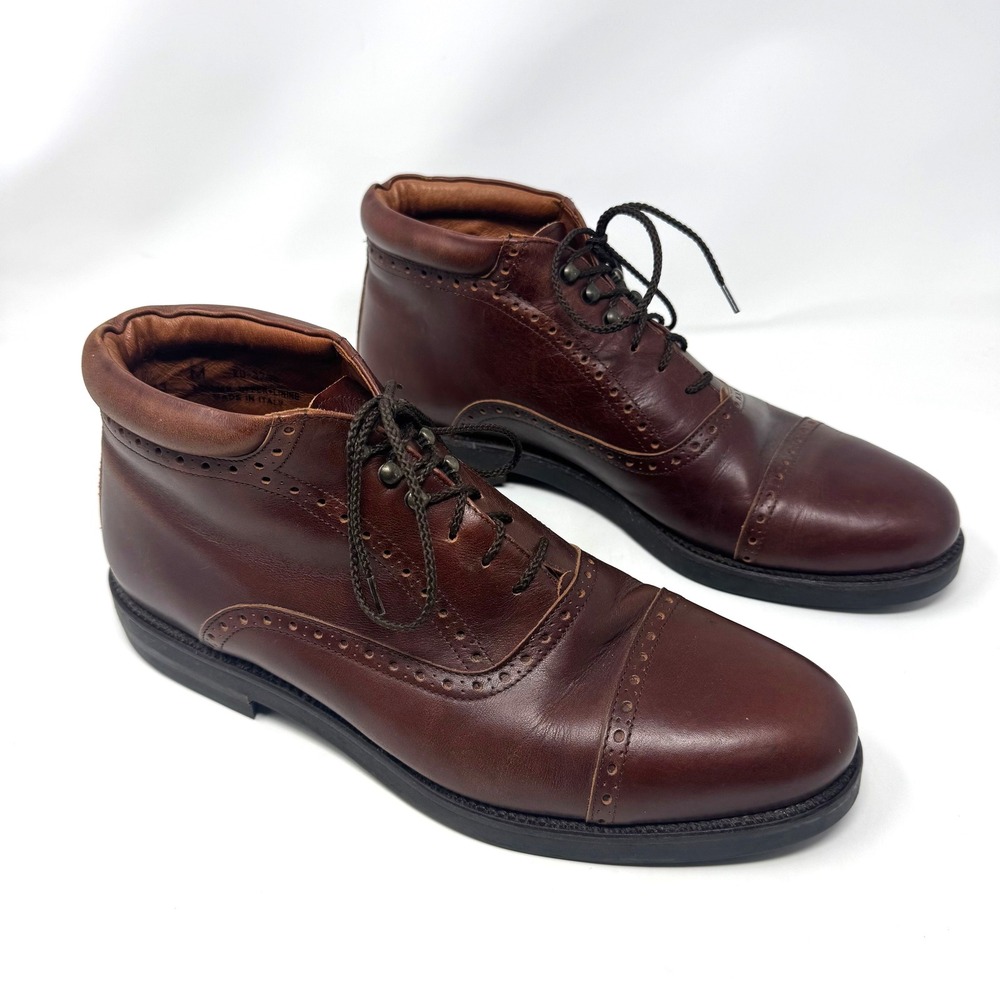 Johnston & Murphy Wingtip Boots Mens 13 Brown Leather Brogue Italy Classic